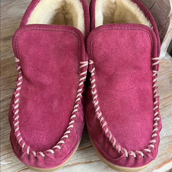 🤍 L.L. Bean Wicked Good Boot Moc Slippers Size 8 Bramble Berry Suede Shearling - Picture 7 of 11